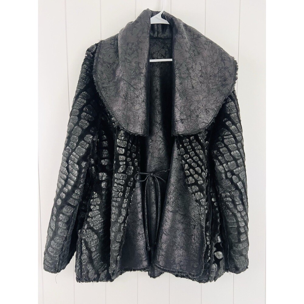 Chi by Falchi Black Reversible Swing Jacket Womens XL Faux Fur Leather Croc